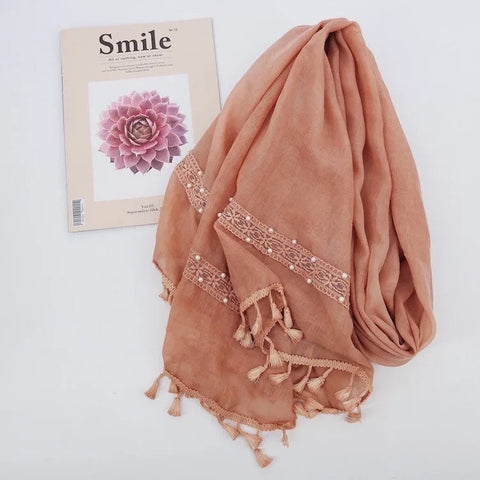 Maryam’s Diamond Style Gradual Colour Tassels Cotton With Pearls Hijab