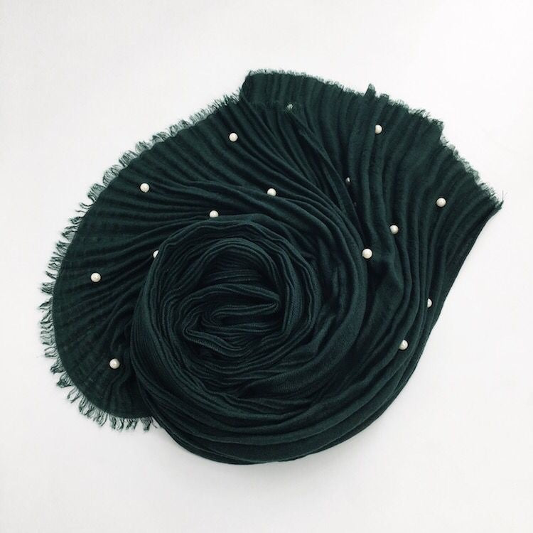 Maryam's Diamond Style Latest Cotton Viscose Pleated Crinkle with Pearls Hijab