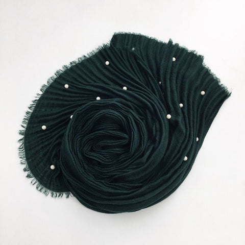 Maryam's Diamond Style Latest Cotton Viscose Pleated Crinkle with Pearls Hijab