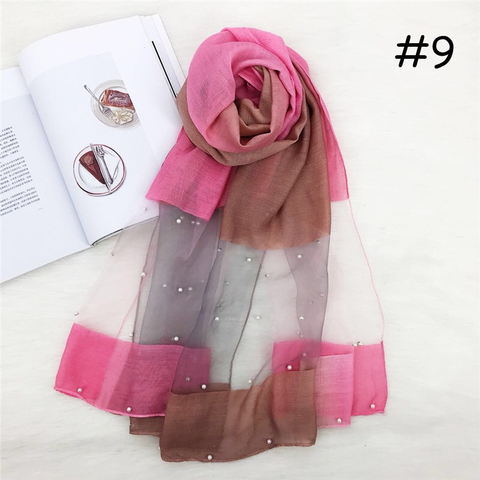 Maryam's Diamond Style Ombre Stunning Organza Shawls with Pearls Hijab