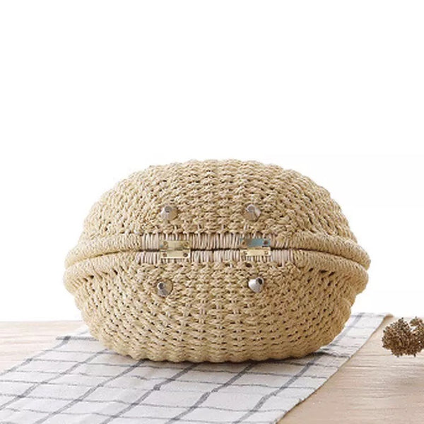 Maryam's Diamond Style Designer Bali Rattan Straw Round Woven Summer Beach Bag
