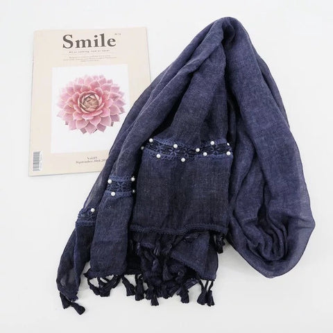 Maryam’s Diamond Style Gradual Colour Tassels Cotton With Pearls Hijab