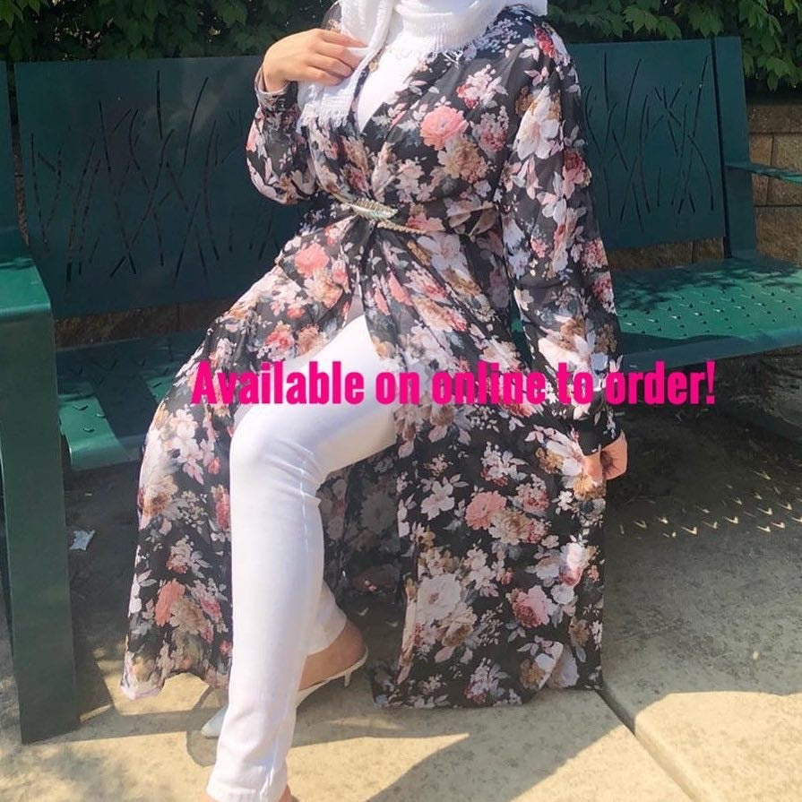 Maryam's Diamond Style Floral Print Blossom Asymmetrical Abaya