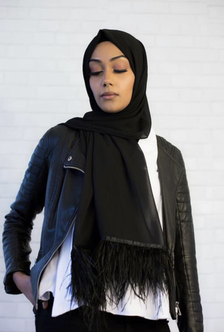 Maryam's Diamond Style Stunning Feather Chiffon Hijab/Shawl