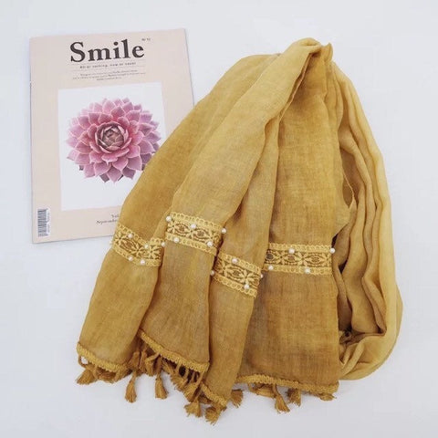 Maryam’s Diamond Style Gradual Colour Tassels Cotton With Pearls Hijab