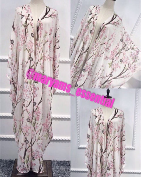 Maryam's Diamond Style Floral Print Blossom Asymmetrical Abaya