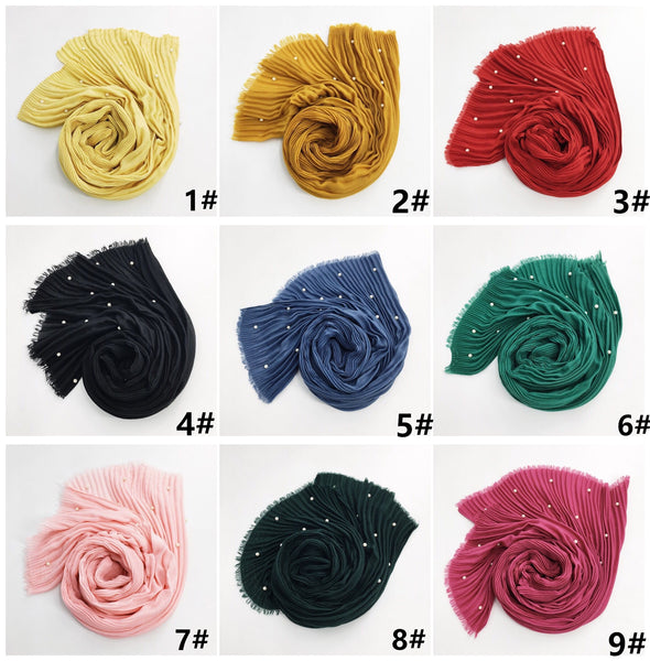 Maryam's Diamond Style Latest Cotton Viscose Pleated Crinkle with Pearls Hijab