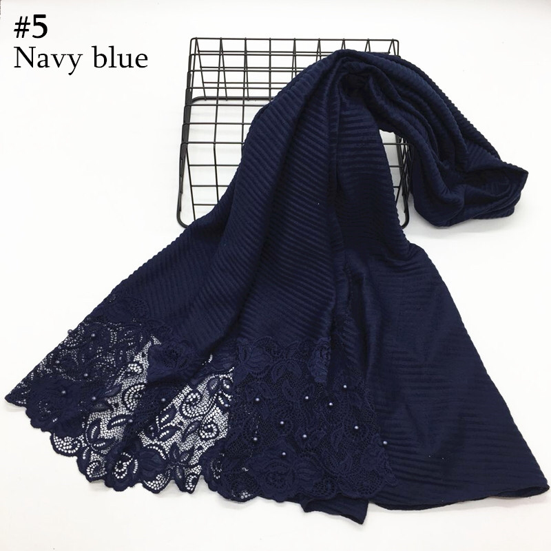 Maryam's Diamond Style Plain Cotton Viscose Lace Edge Wrinkle with Pearls Hijab