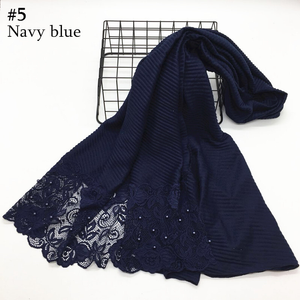 Maryam's Diamond Style Plain Cotton Viscose Lace Edge Wrinkle with Pearls Hijab