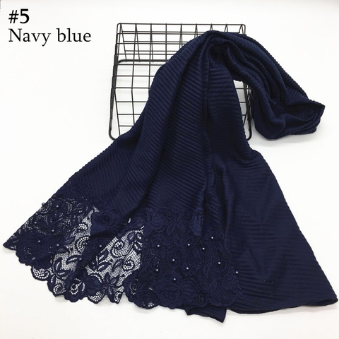 Maryam's Diamond Style Plain Cotton Viscose Lace Edge Wrinkle with Pearls Hijab