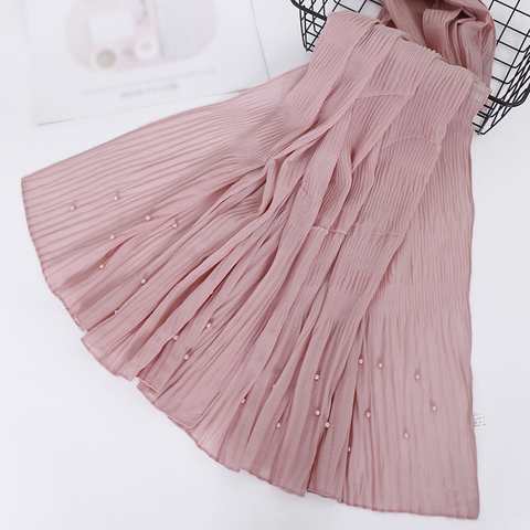 Maryam's Diamond Style Pleated Chiffon Crumple with Pearls Hijab