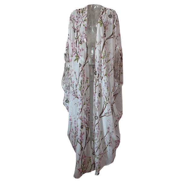 Maryam's Diamond Style Floral Print Blossom Asymmetrical Abaya