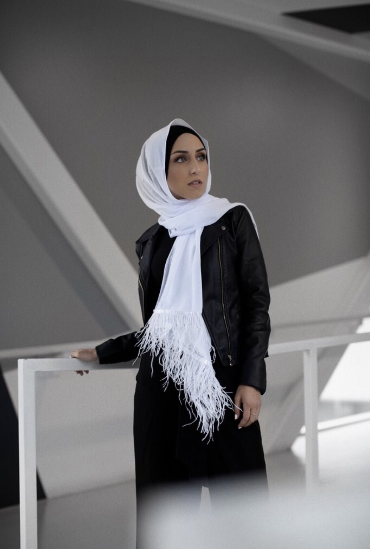 Maryam's Diamond Style Stunning Feather Chiffon Hijab/Shawl